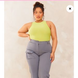 PLT Plus Pale Lime Racer Neck Slinky Bodysuit